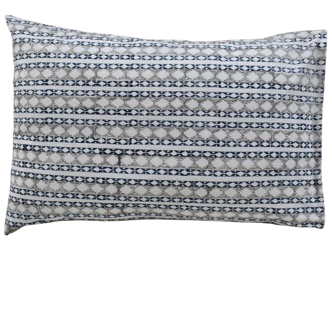 Hand Block Printed Cotton Pillows Cover 50x70 cm Set of 2 Nordic Blue Greystone Stripe 202527