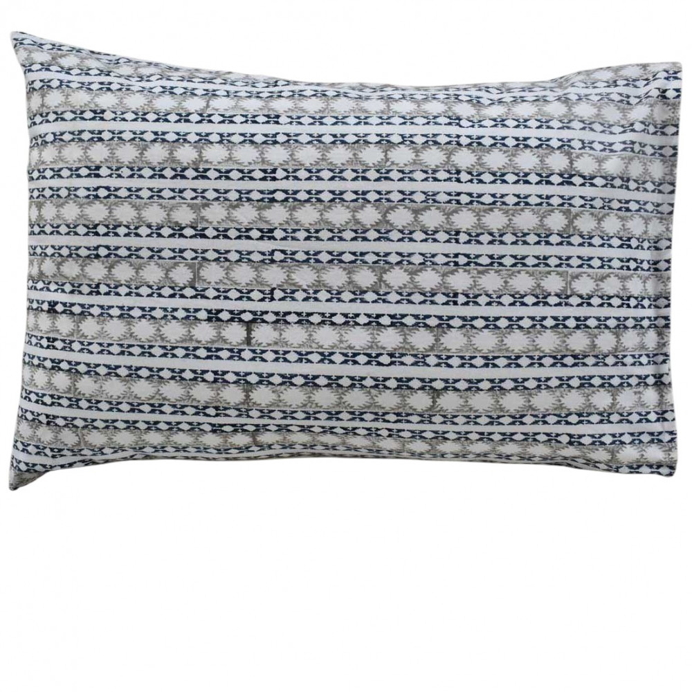 Image of Hand Block Printed Cotton Pillows Cover 50x70 cm (Set of 2) | Nordic Blue Greystone Stripe 202527
