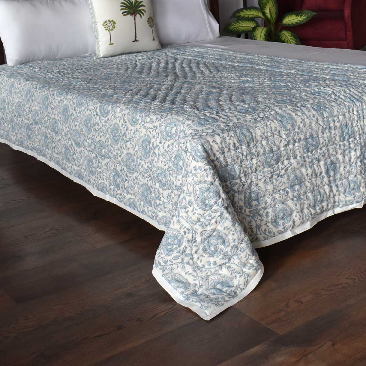 Hand Block Printed Cotton Twin Size Quilt 202217