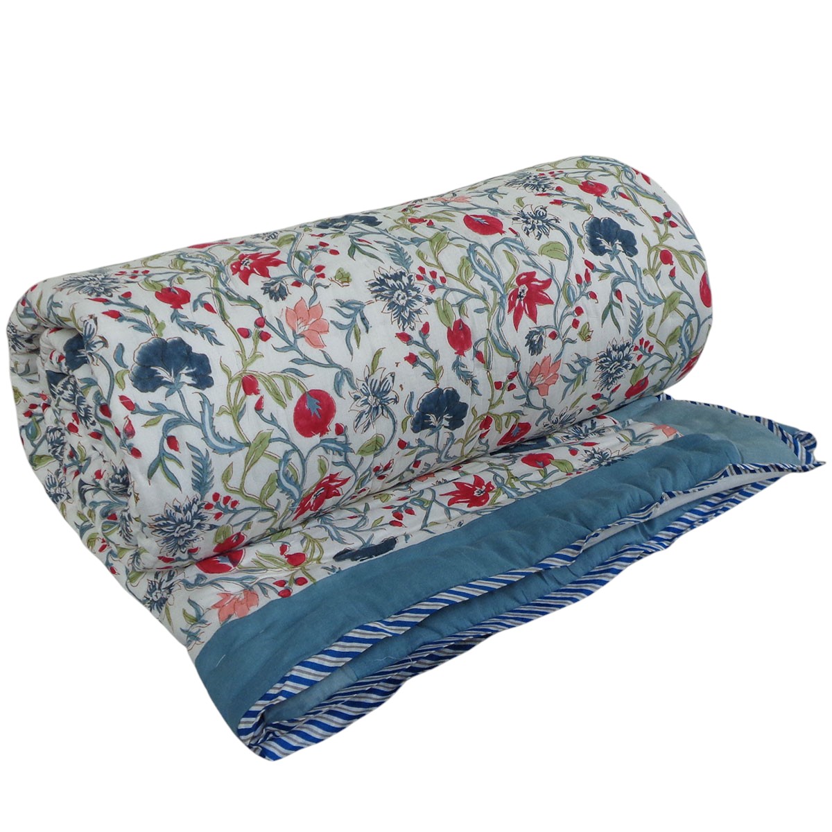 Hand Block Printed Cotton Twin Size Quilt  202213