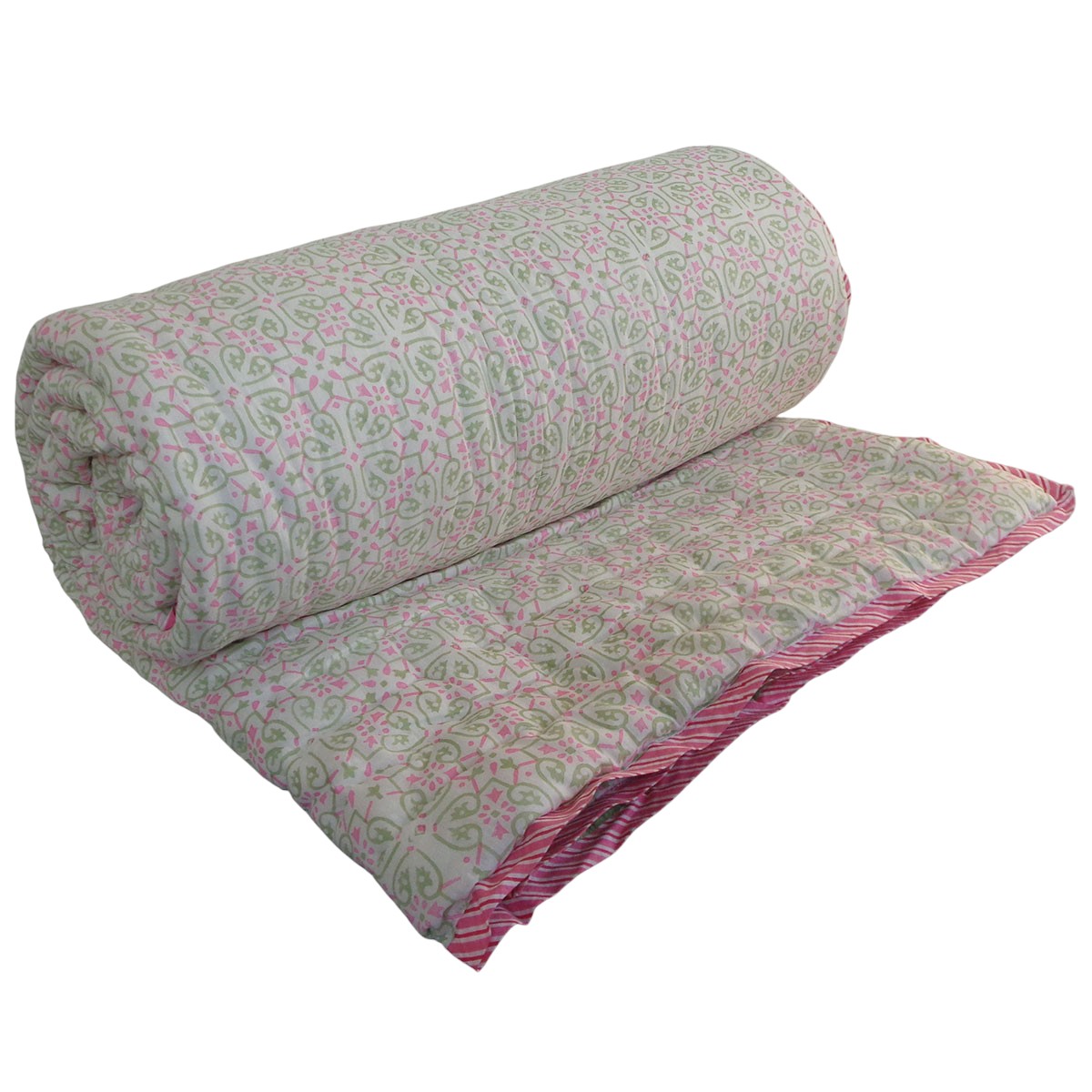 Hand Block Printed Cotton Twin Size Quilt 202305