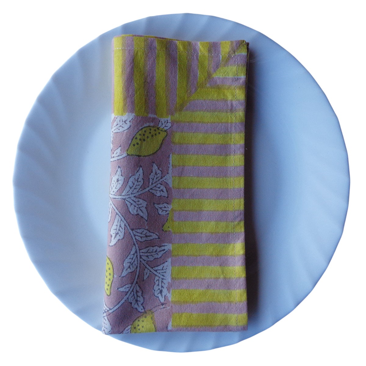 Hand Block Printed Cotton Napkin 45x45 cms Set of 4 Napkins Lemon Earth 202404