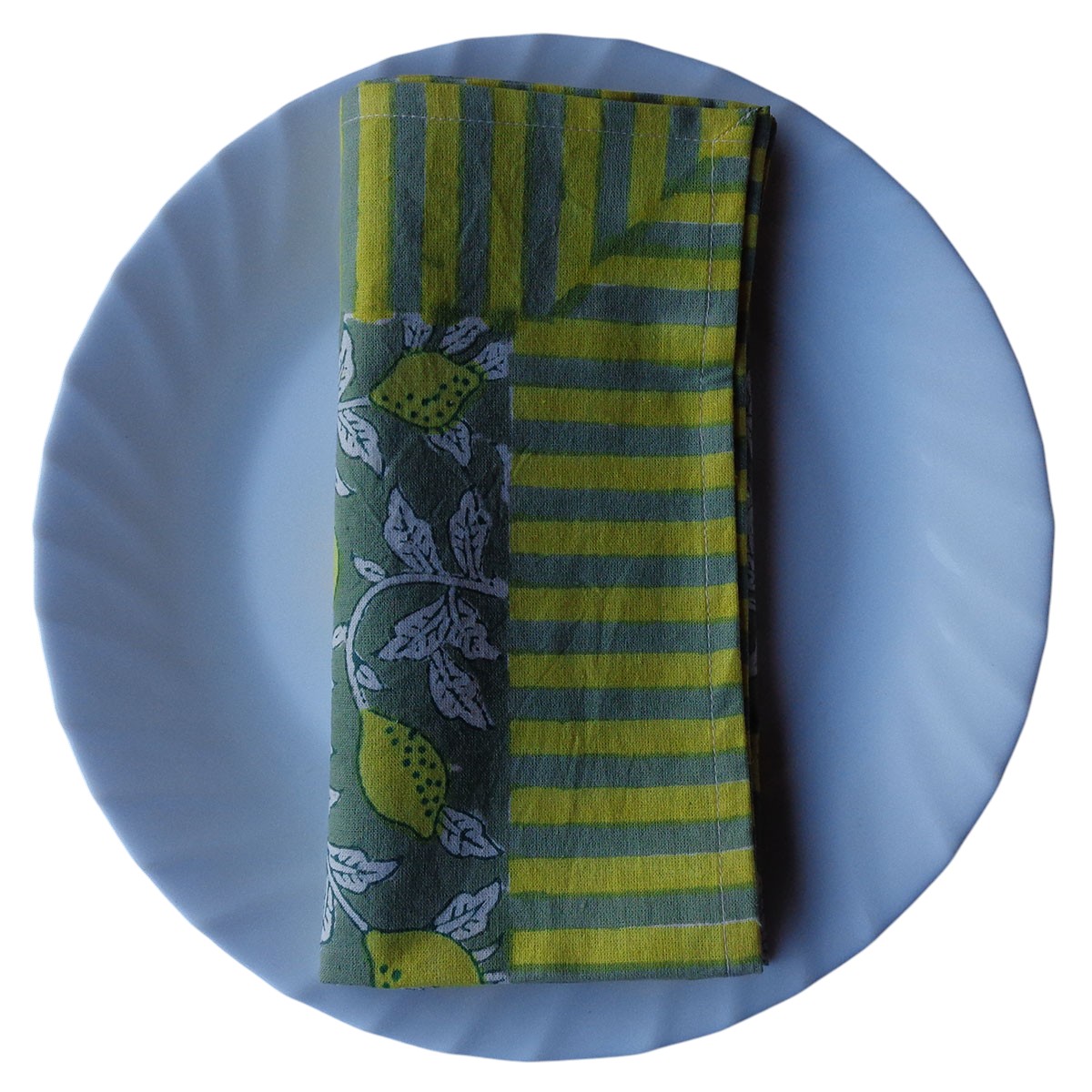 Hand Block Printed Cotton Napkin 45x45 cms Set of 4 Napkins Lemon Green 202405