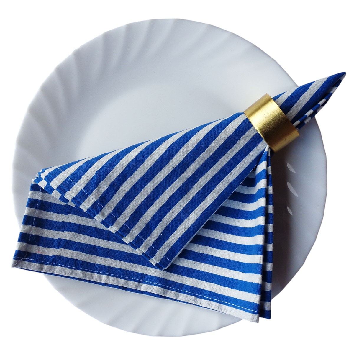 Hand Block Printed Cotton Napkin 45x45 cms Set of 4 Napkins Stripes Navy 202519