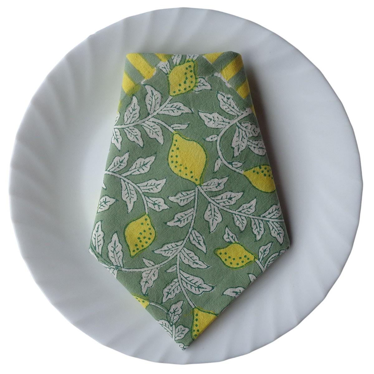 Hand Block Printed Cotton Napkin 45x45 cms Set of 4 Napkins  Lemon Green 202405