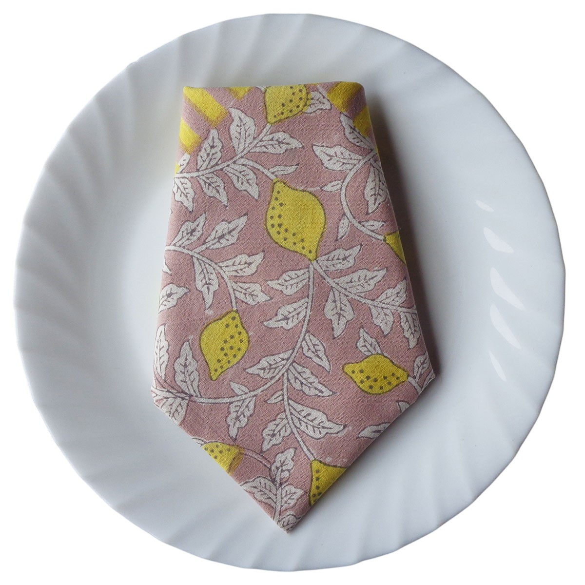 Hand Block Printed Cotton Napkin 45x45 cms Set of 4 Napkins  Lemon Earth 202404
