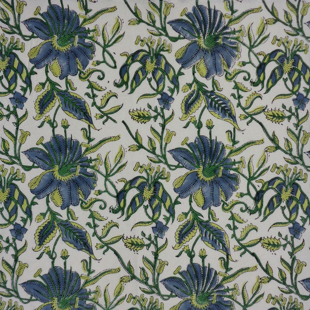 Hand Block Printed Cotton Tablecloth 150x220 cms Olive Flower Open 602178