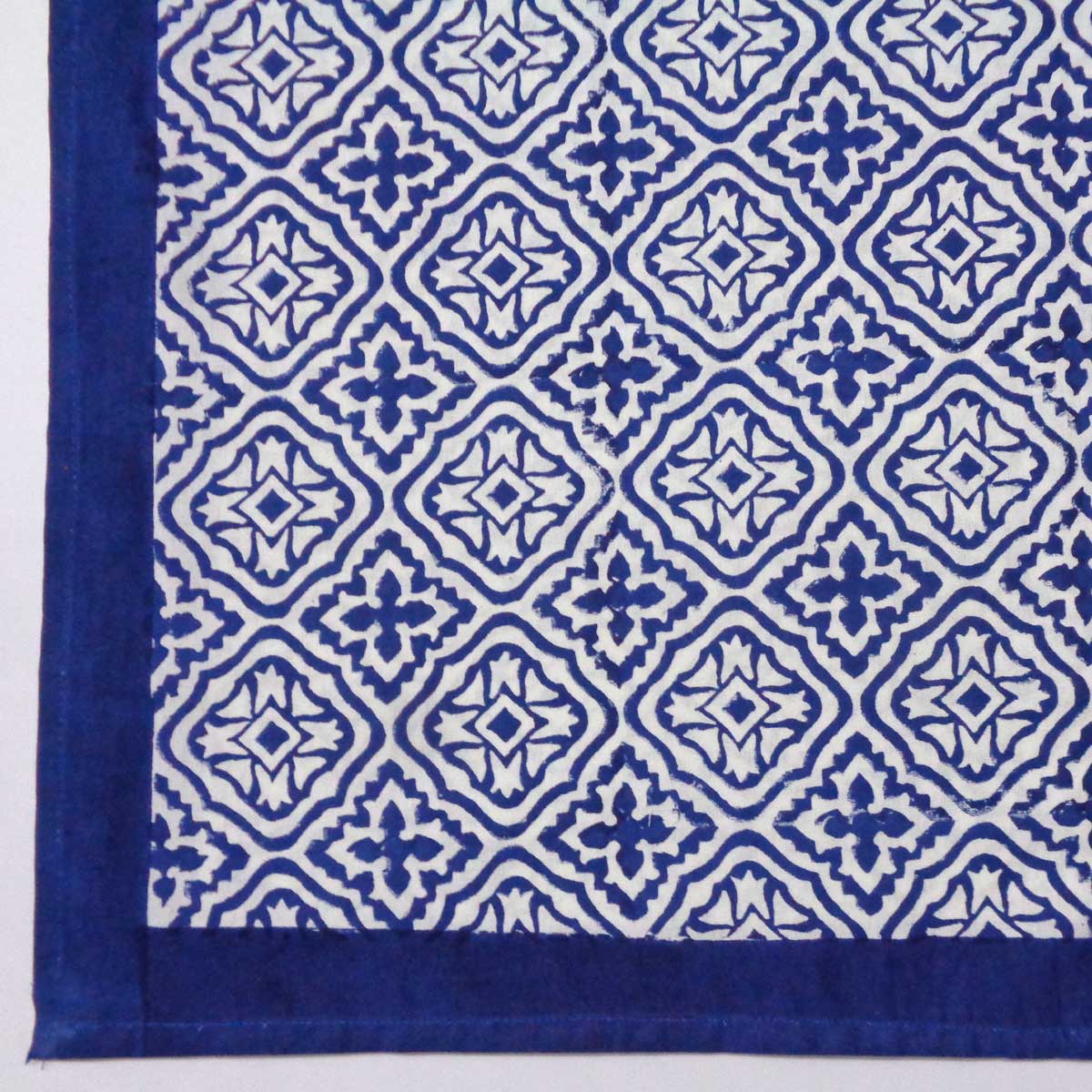 Hand Block Printed Cotton Tablecloth 150x220 cms Cross Flower Blue 302287