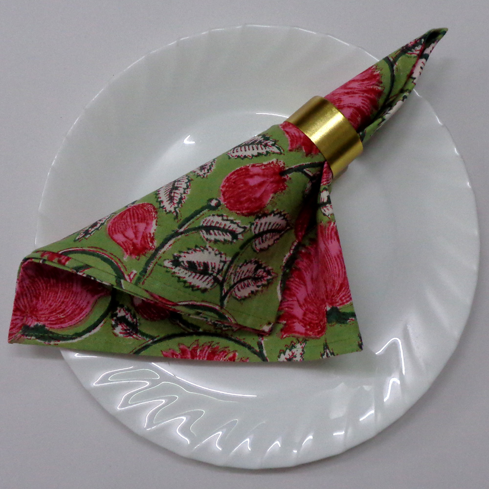 Hand Block Printed Cotton Napkin 45x45 cms Set of 4 Napkins  Kamal Gulabi Gud 206591