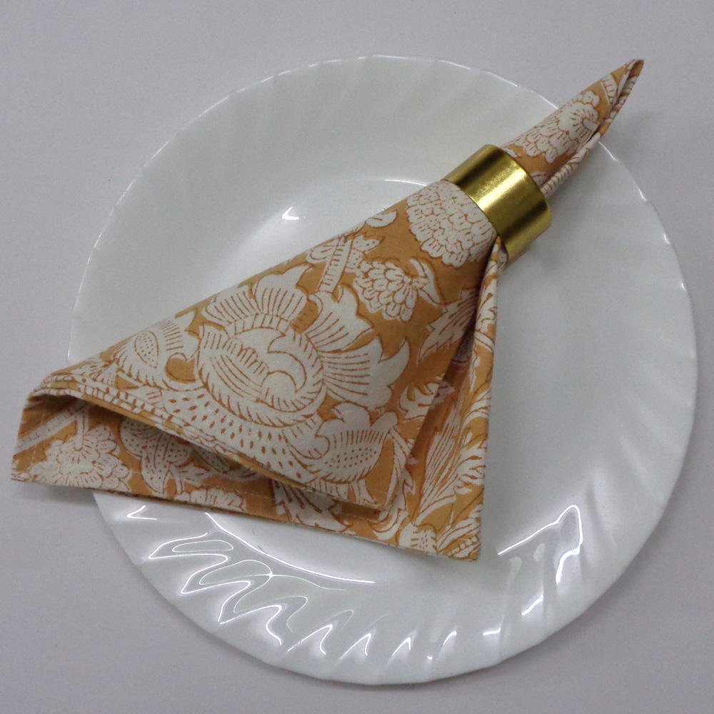 Hand Block Printed Cotton Napkin 45x45 Set of 4 Napkins Amarnath Beige Gud 207851