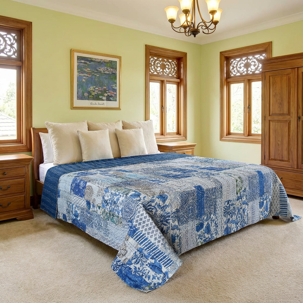 Hand Quilted Kantha Patchwork Quilt Artisan-Made Elegance by Roopantaran 262038