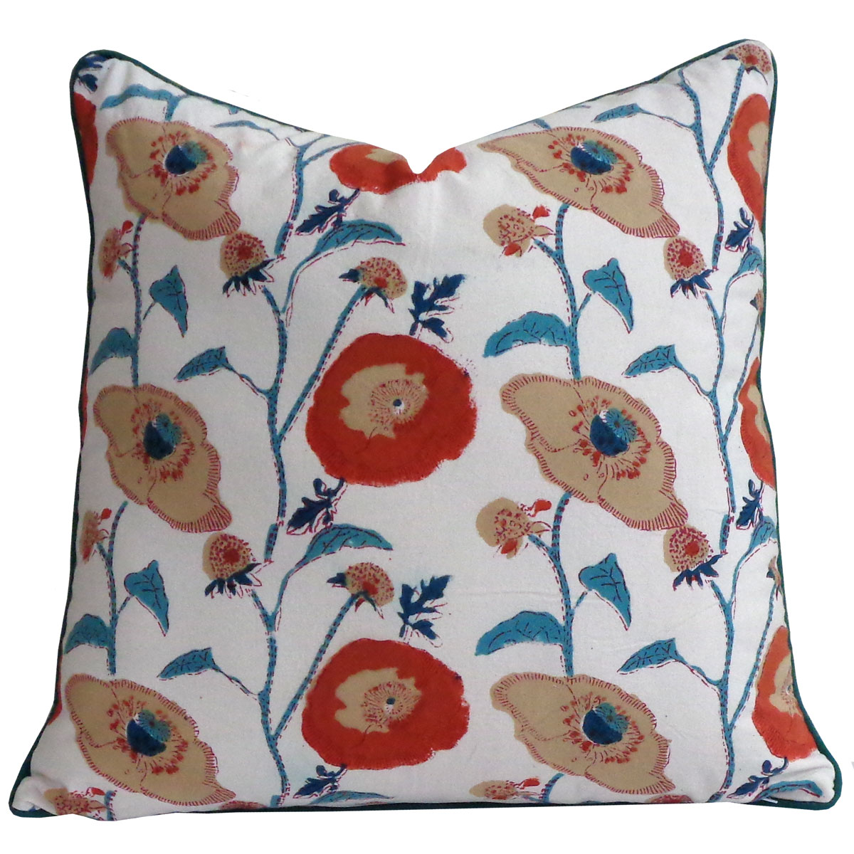Piping Cushion Cover 50x50 cms Teal Flower Open 200858