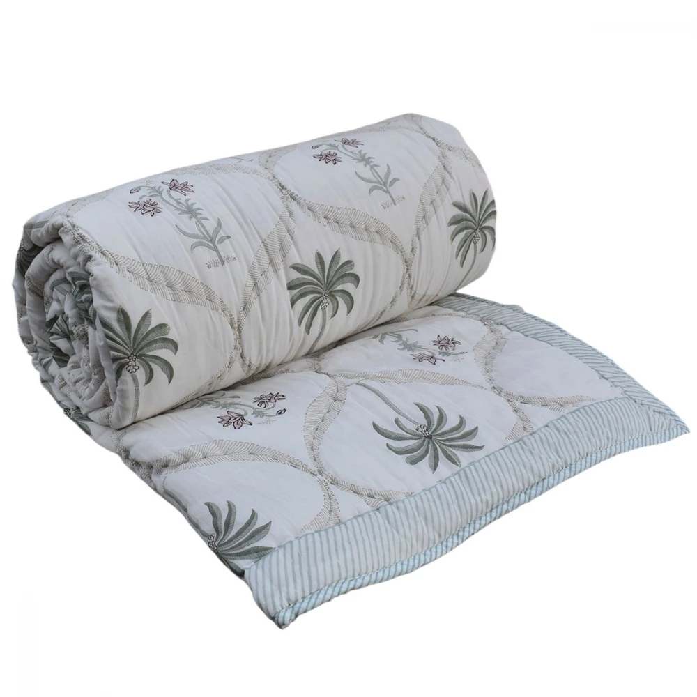Image of Hand Block Printed Cotton Queen Size Quilt | 261201