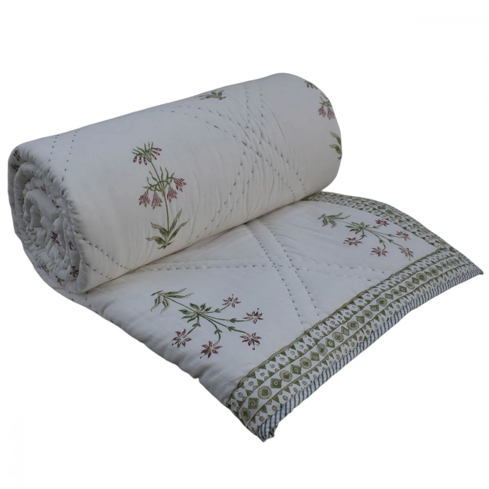 Image of Hand Block Printed Cotton Queen Size Quilt | 261205