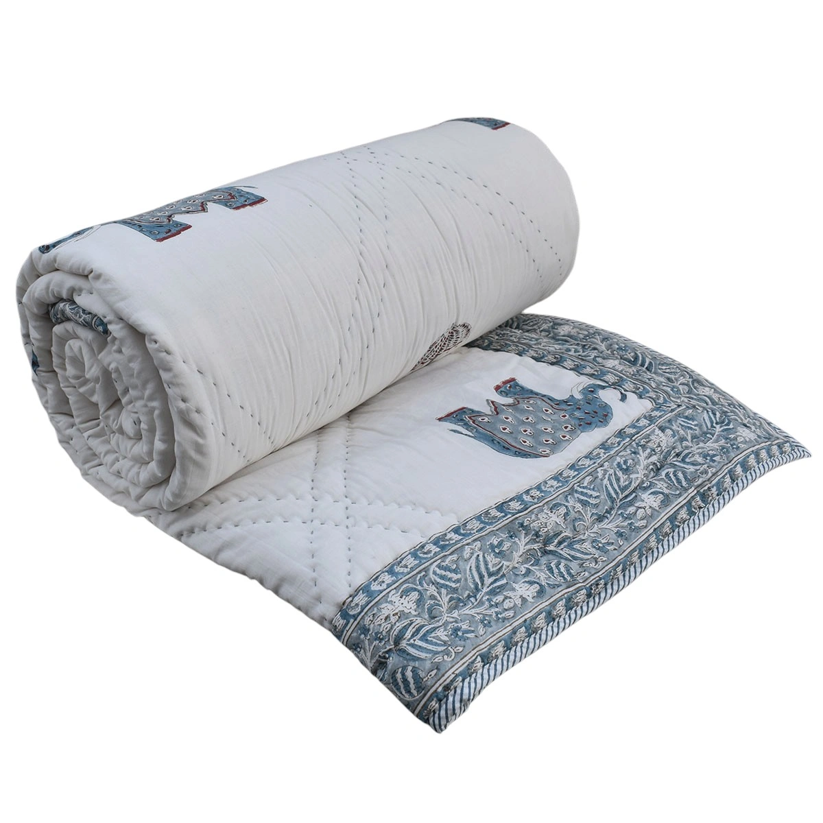 Hand Block Printed Cotton Queen Size Quilt 261204
