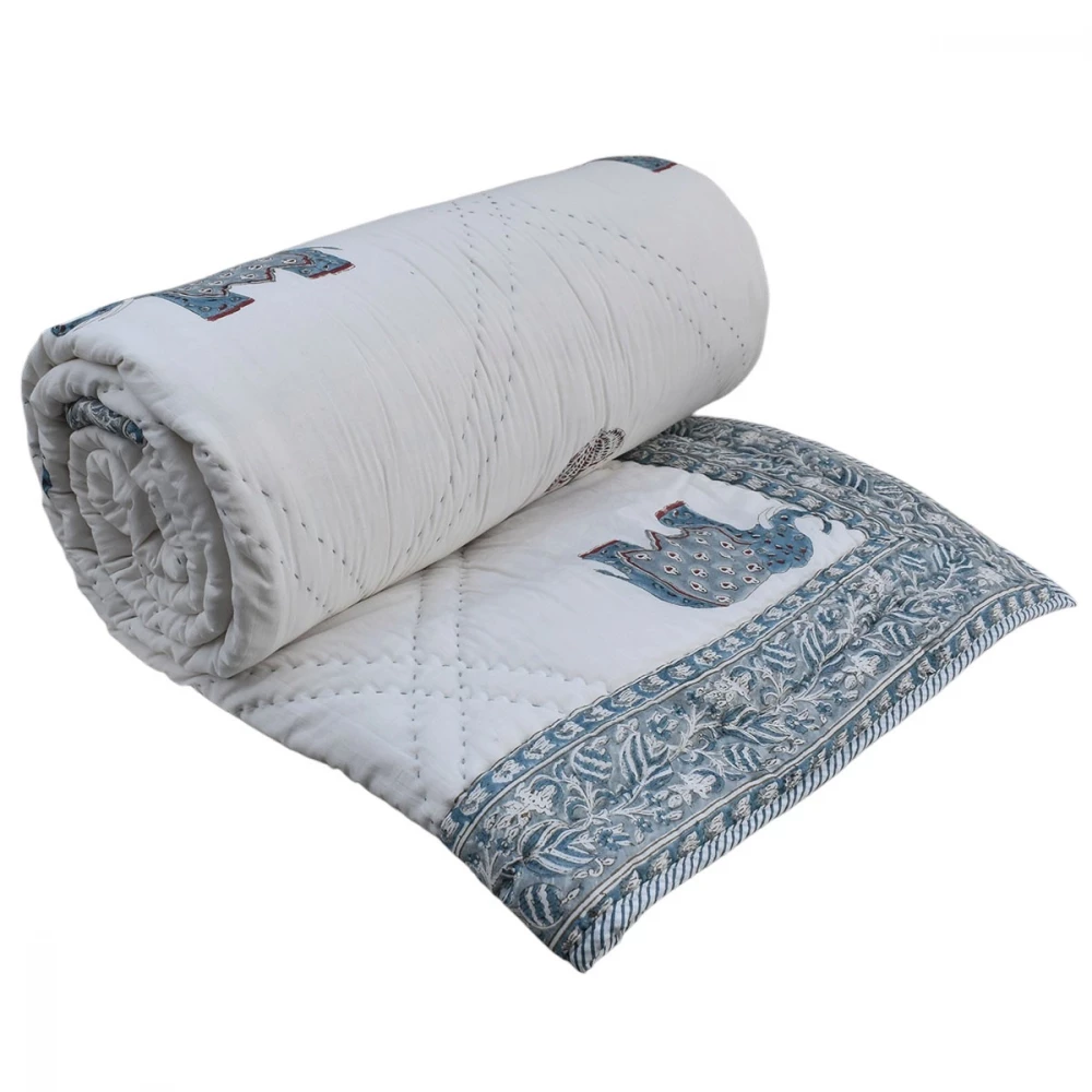 Image of Hand Block Printed Cotton Queen Size Quilt | 261204