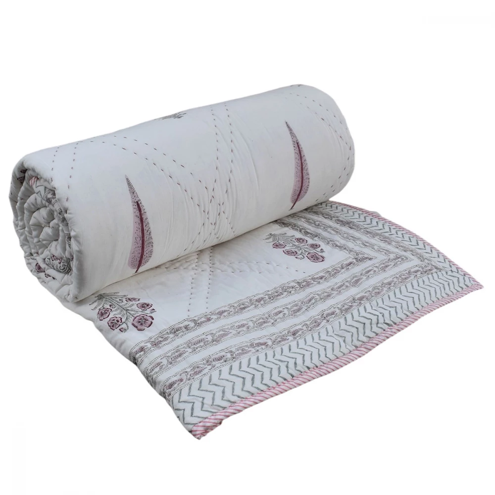 Image of Hand Block Printed Cotton Queen Size Quilt | 261203