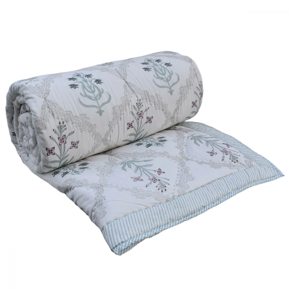 Image of Hand Block Printed Cotton Queen Size Quilt | 261209