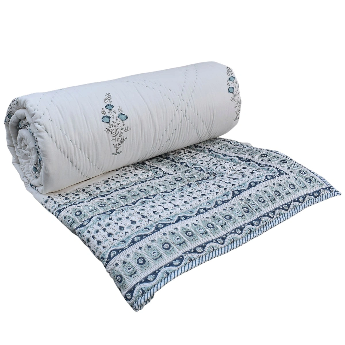 Hand Block Printed Cotton Queen Size Quilt 261207