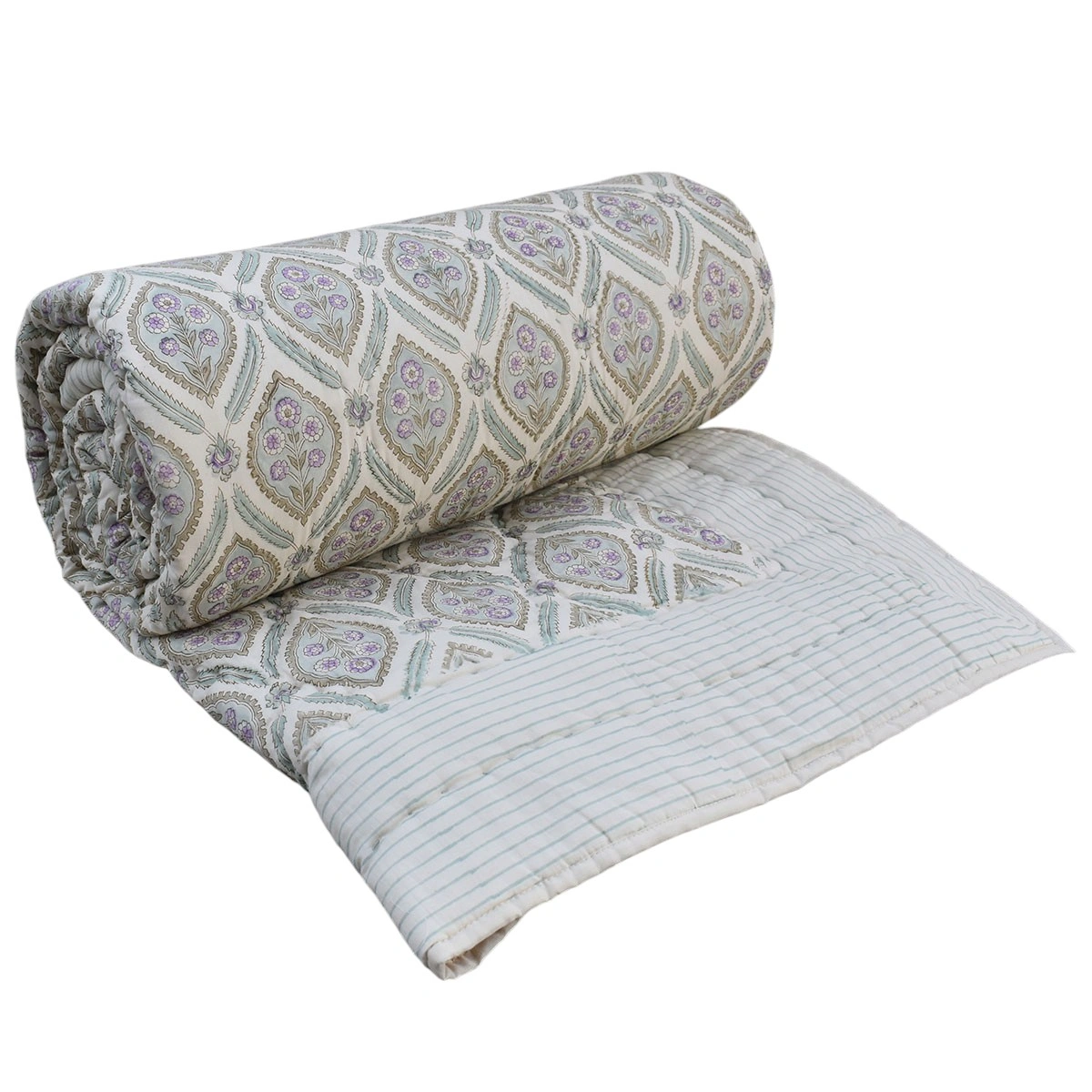 Hand Block Printed Cotton Queen Size Quilt  261210