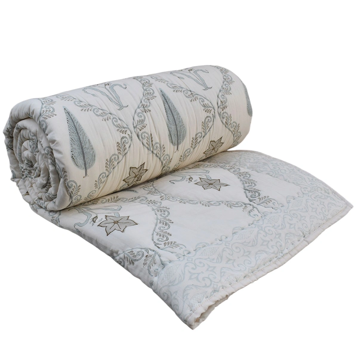 Hand Block Printed Cotton Queen Size Quilt 261215