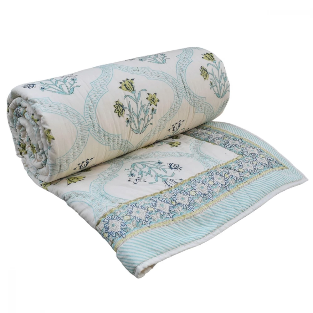 Image of Hand Block Printed Cotton Queen Size Quilt | 261211