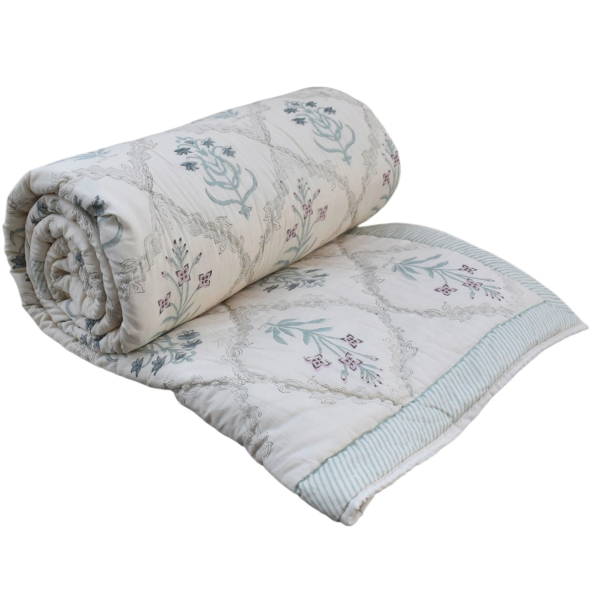 Hand Block Printed Cotton Queen Size Quilt  261216