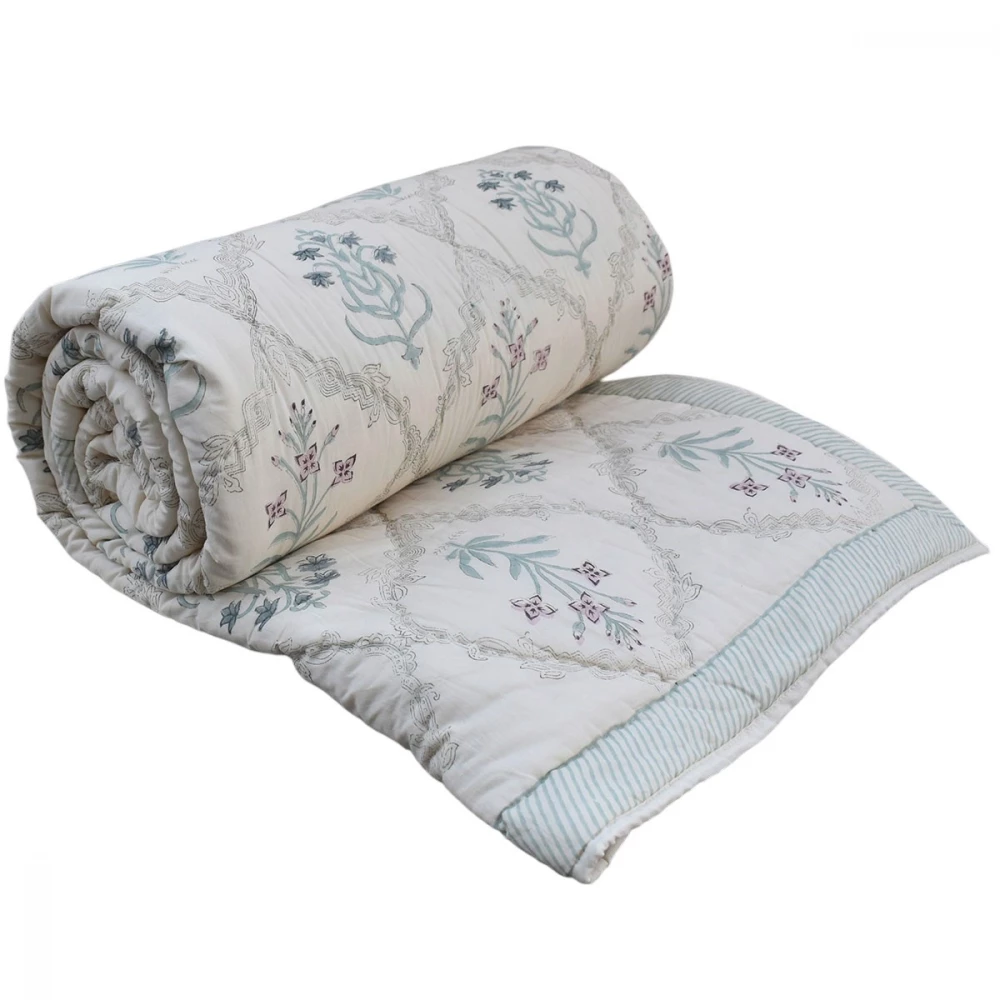 Image of Hand Block Printed Cotton Queen Size Quilt | 261216