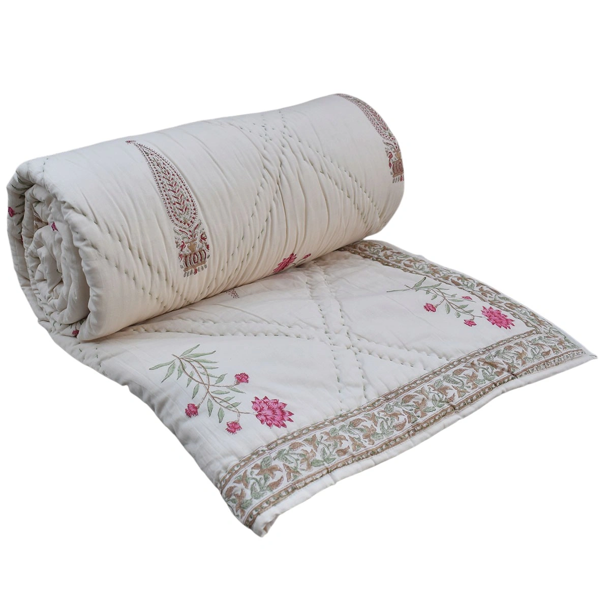 Hand Block Printed Cotton Queen Size Quilt 261213