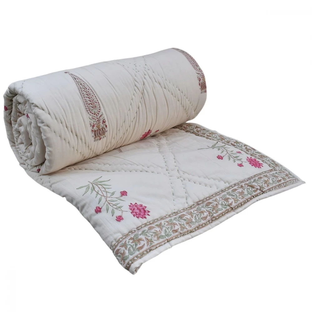Image of Hand Block Printed Cotton Queen Size Quilt | 261213