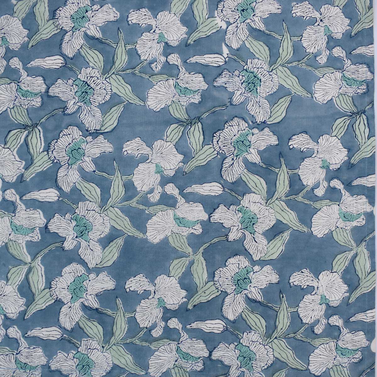 Hand Block Printed Cotton Tablecloth 150x220 cms Orchid Aqua 203890