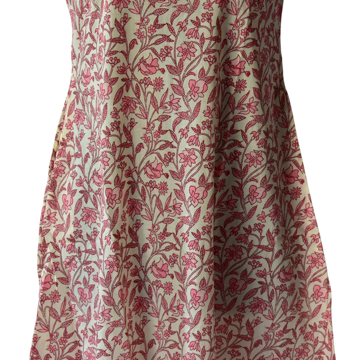 Sleeveless Beige Pink Hand Printed Cotton Dress 100 Cotton Casual Wear