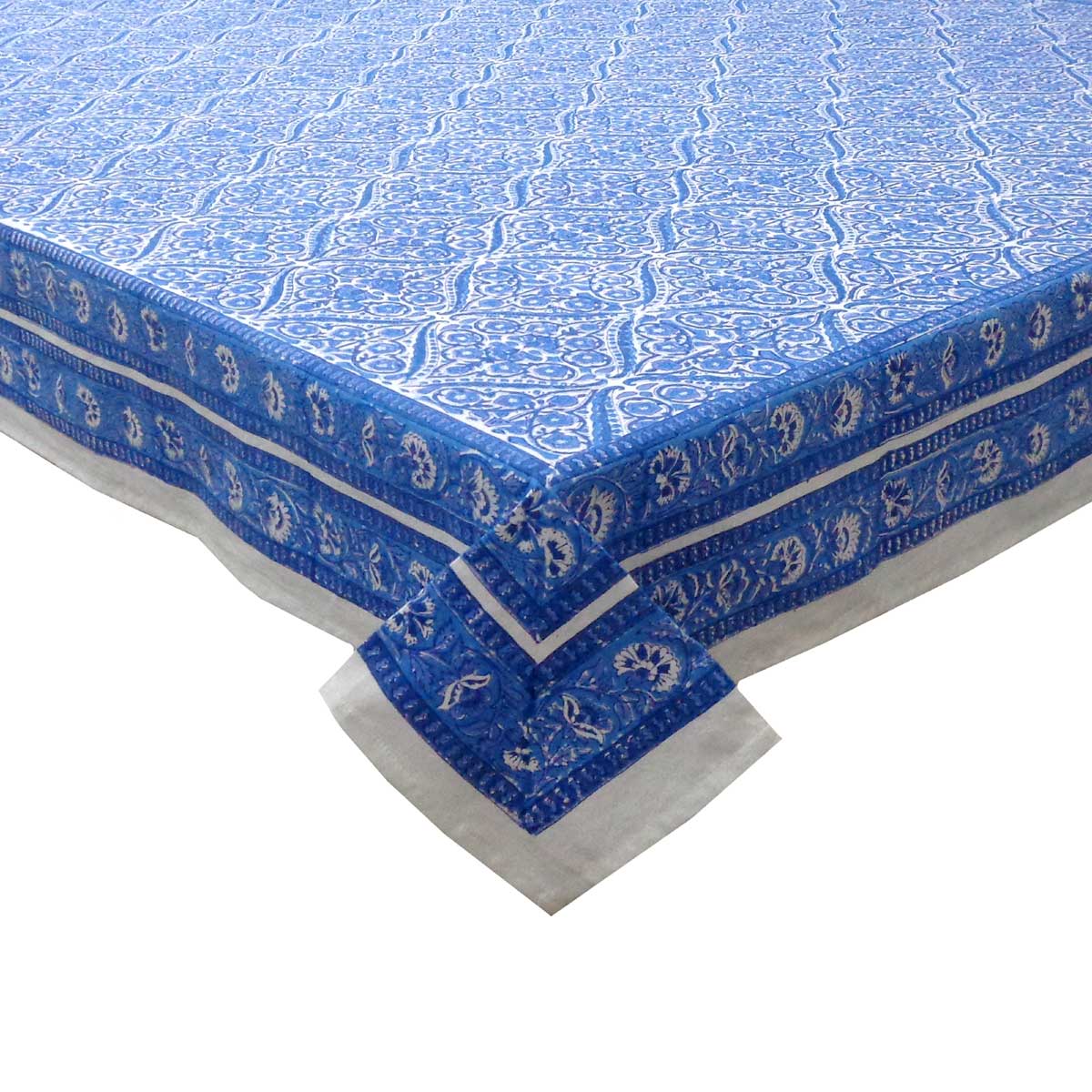 Hand Block Printed Cotton Tablecloth 150x220 cms Phool Chokri Nili 505055