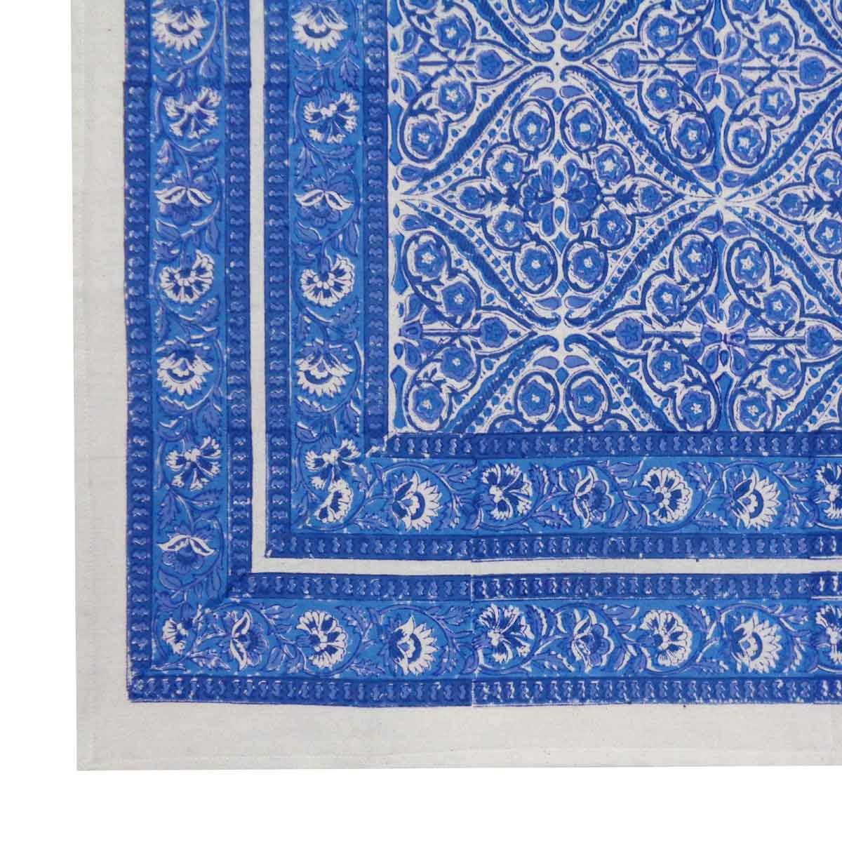 Hand Block Printed Cotton Tablecloth 150x220 cms Phool Chokri Nili 505055