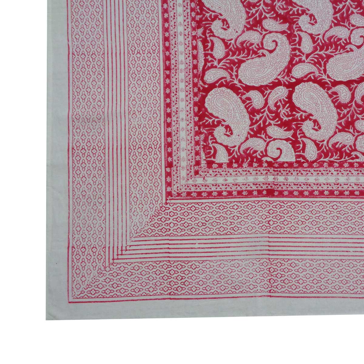 Hand Block Printed Cotton Tablecloth 150x220 cms Ambi Raspberry 620630