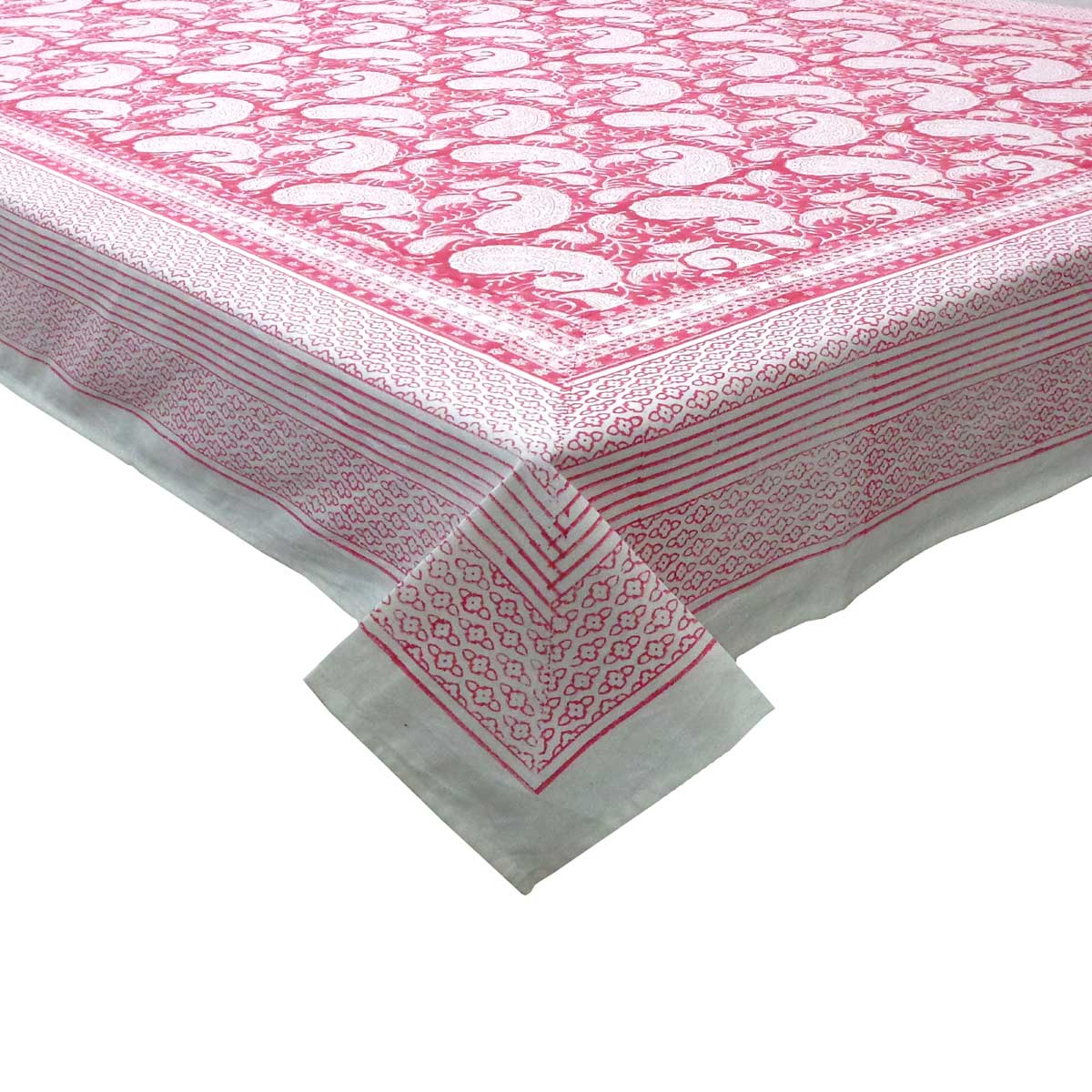 Hand Block Printed Cotton Tablecloth 150x220 cms Ambi Raspberry 620630
