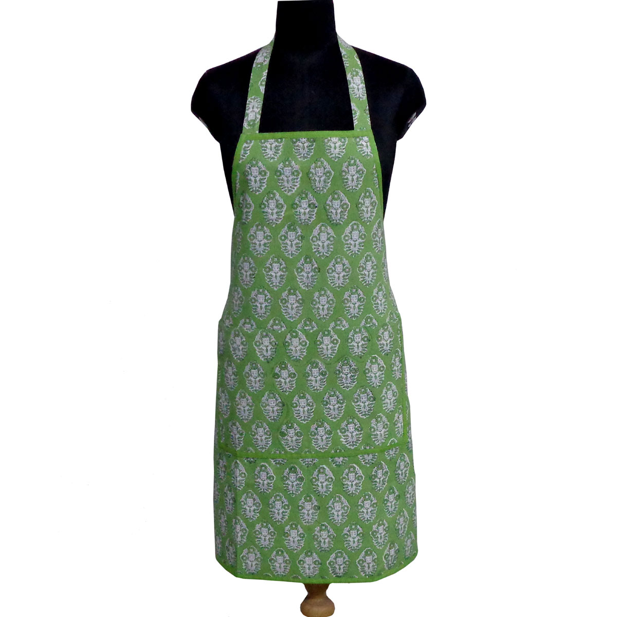 Indian Block-Printed 100 Cotton Apron Boota Celadon Green Gud 100673
