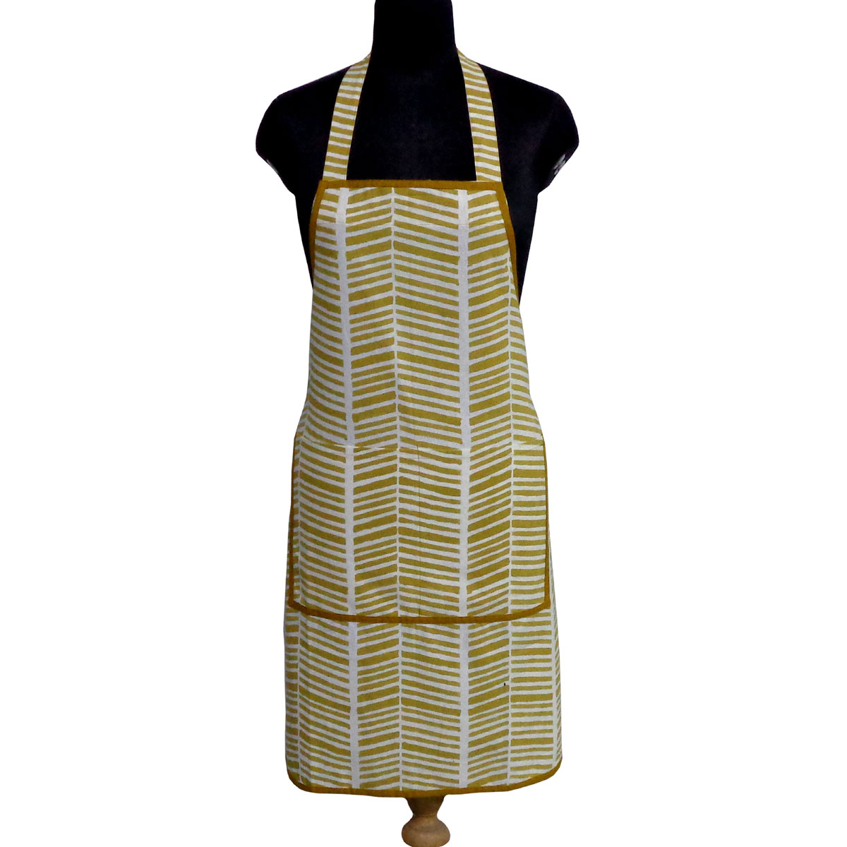 Indian Block-Printed 100 Cotton Apron Herringbone Golden Brown 204239