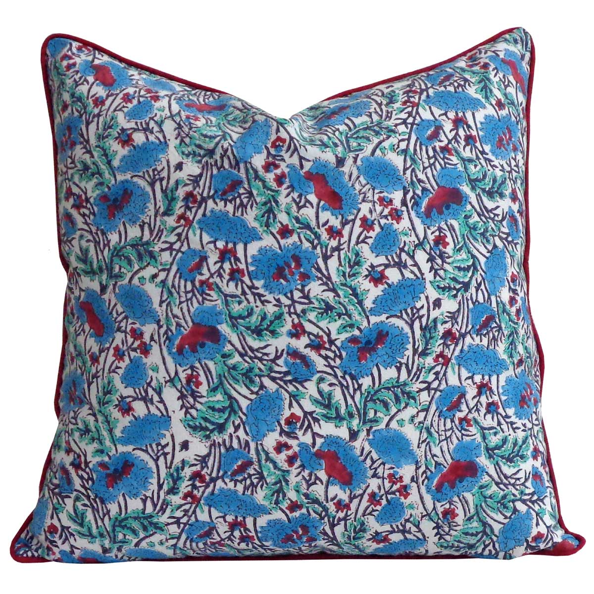 Piping Cushion Cover 50x50 cms  Bush Flower Blue Open 104855