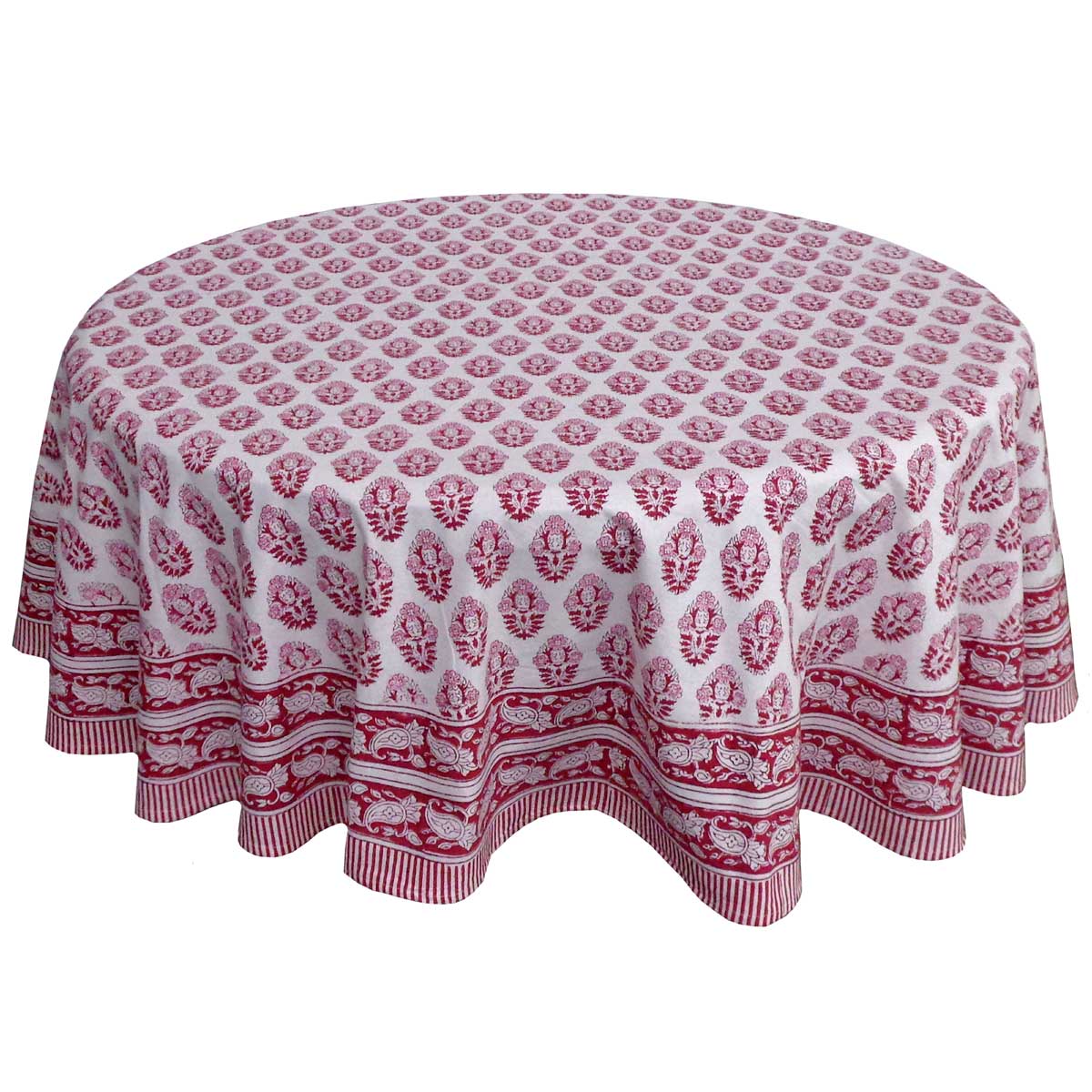 Hand Block Printed Cotton Round Tablecloth 150 cms Boota Lolipop 302334