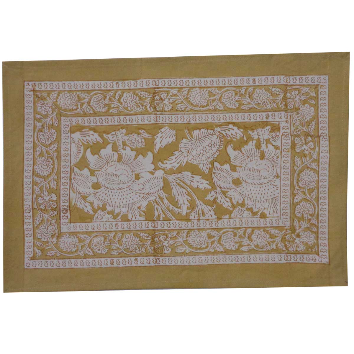 Hand Block Printed Cotton Canvas Table Mat 32x48 cms Set of 2 Table mats Amarnath Beige Gud 207851