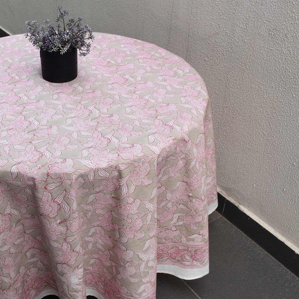 Round 220 cms Cotton French Design Table Cover Orchid Beige 250503