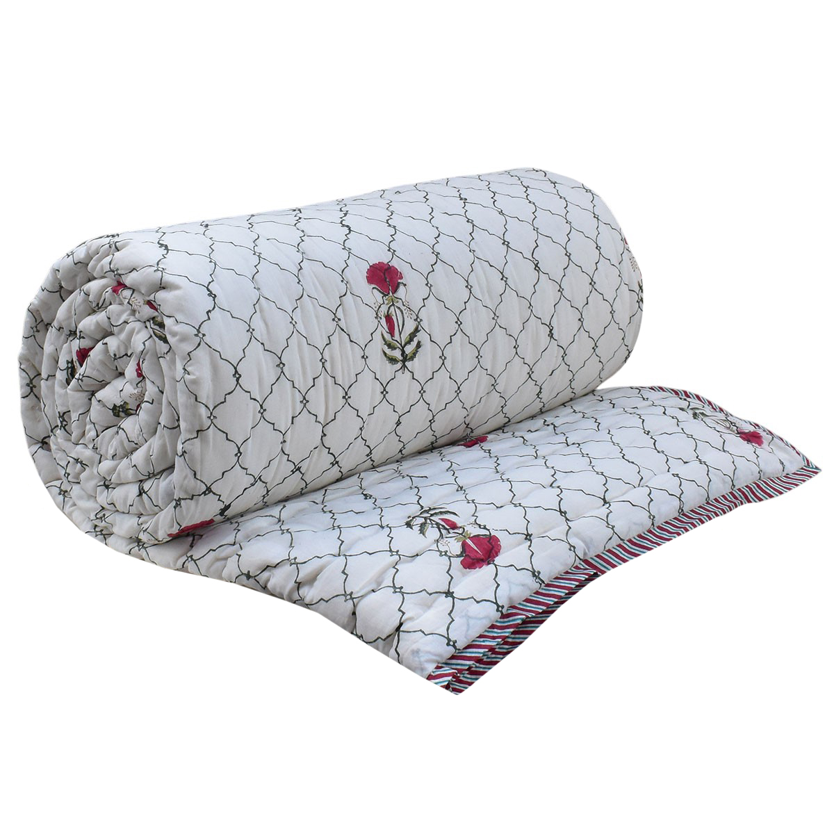 Hand Block Printed Cotton Queen Size Quilt  202214