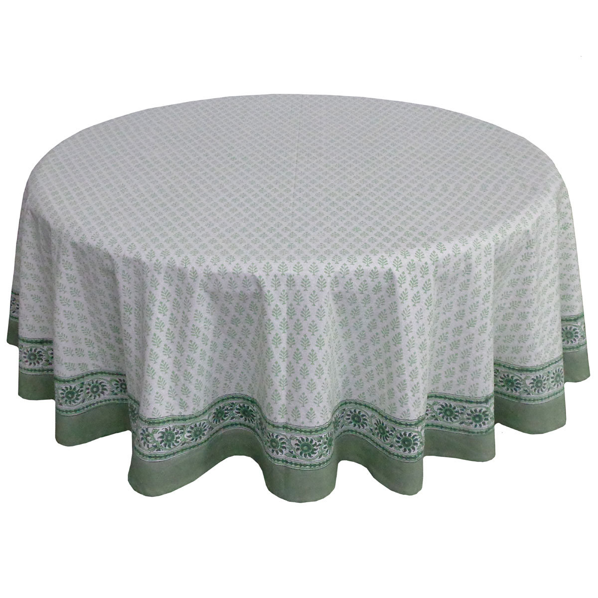 Hand Block Printed Cotton Round Tablecloth 180 cms Neem Hunter Green 702304
