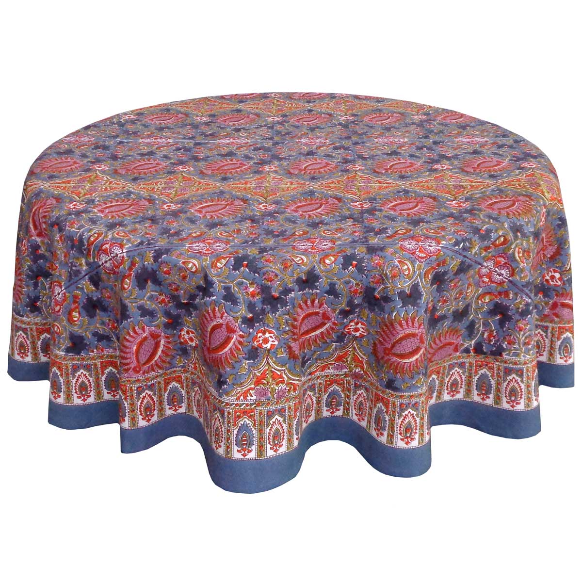 Hand Block Printed Cotton Round Tablecloth 275 cms Bird Of Paradise Gud 204347