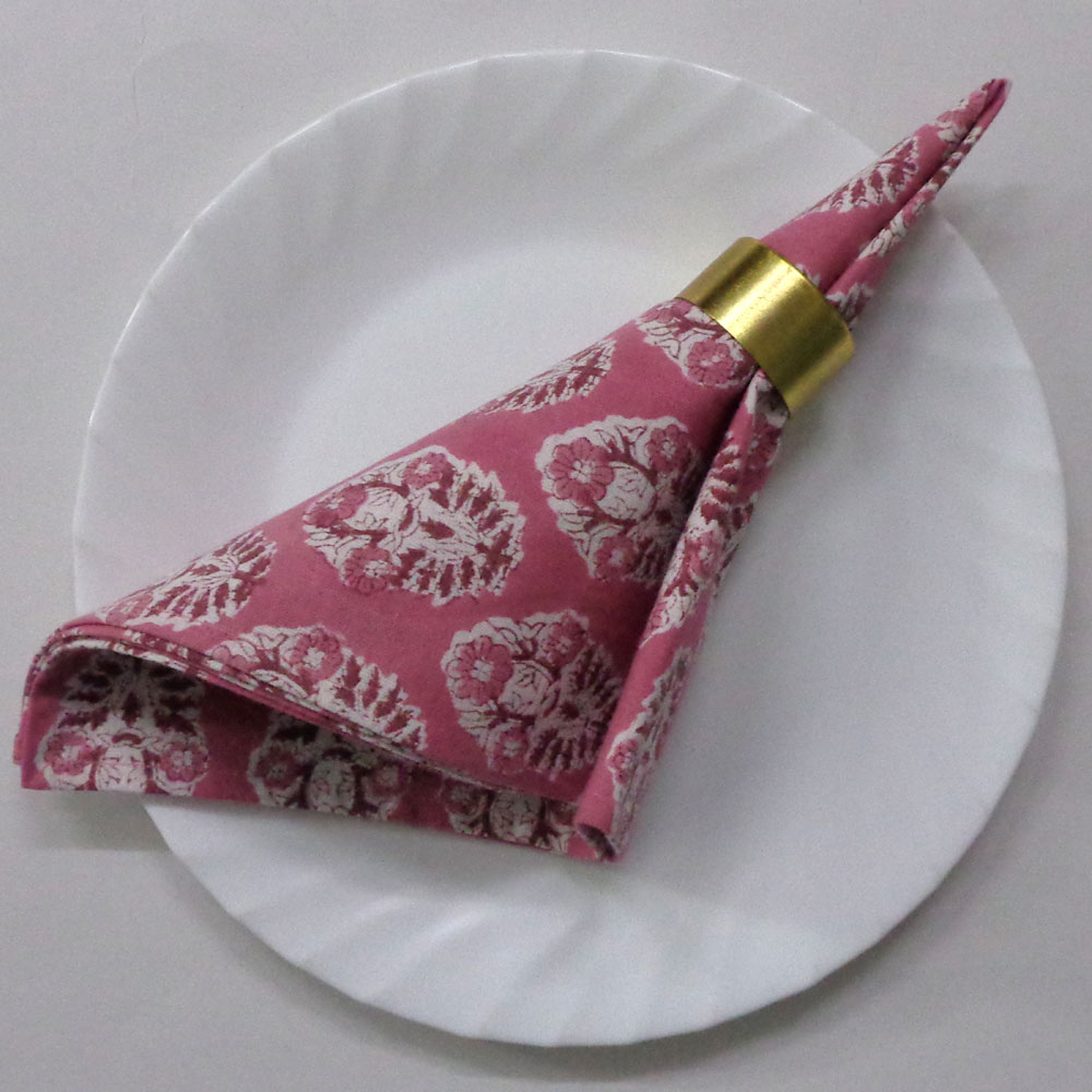 Hand Block Printed Cotton Napkin 45x45 cms Set of 4 Napkins Boota Pink Gud 202811