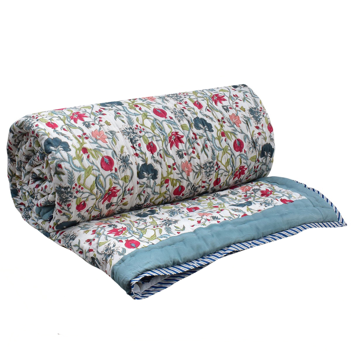Hand Block Printed Cotton Queen Size Quilt  202213