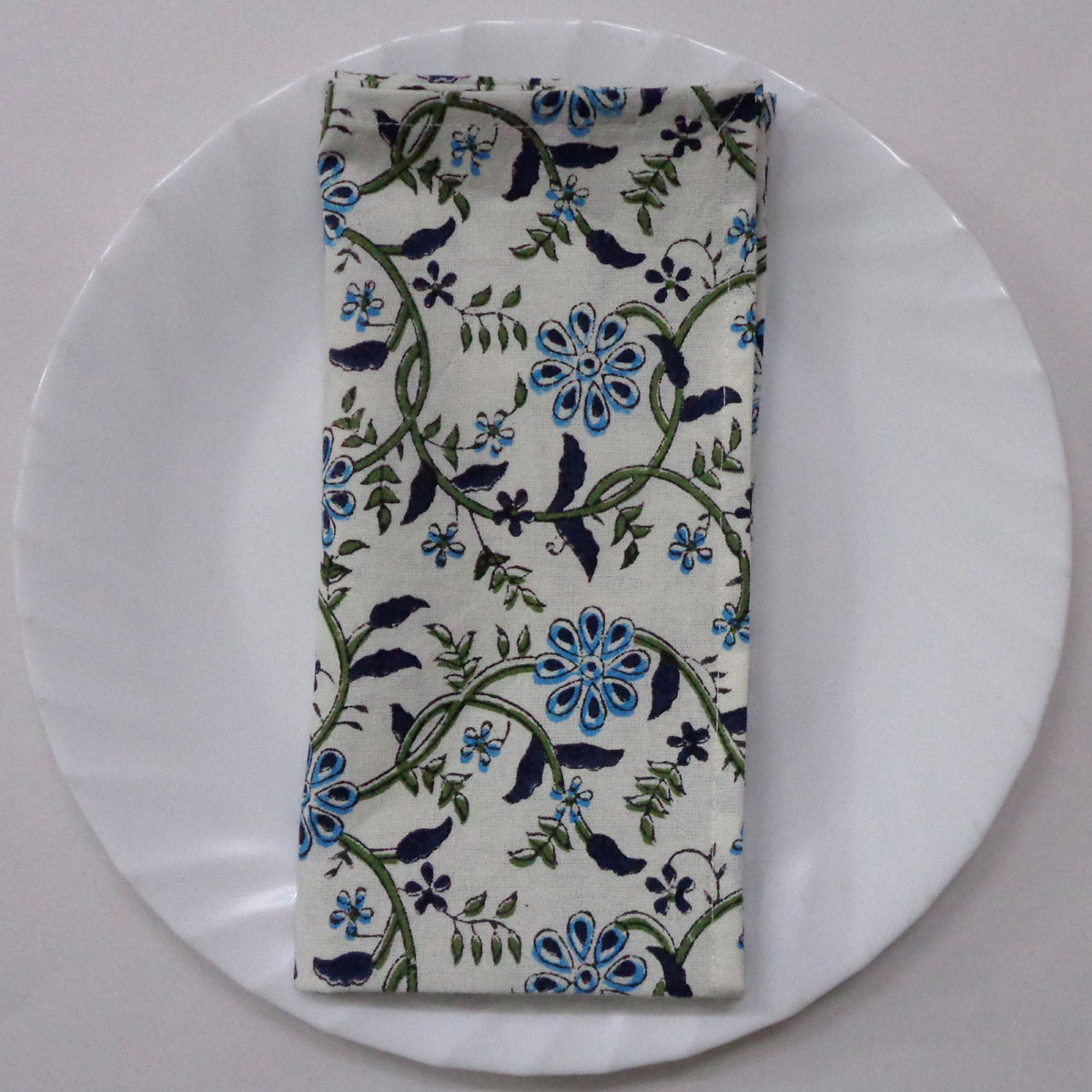 Hand Block Printed Cotton Napkin 45x45 cms Set of 4 Napkins Ragini Blue 106149