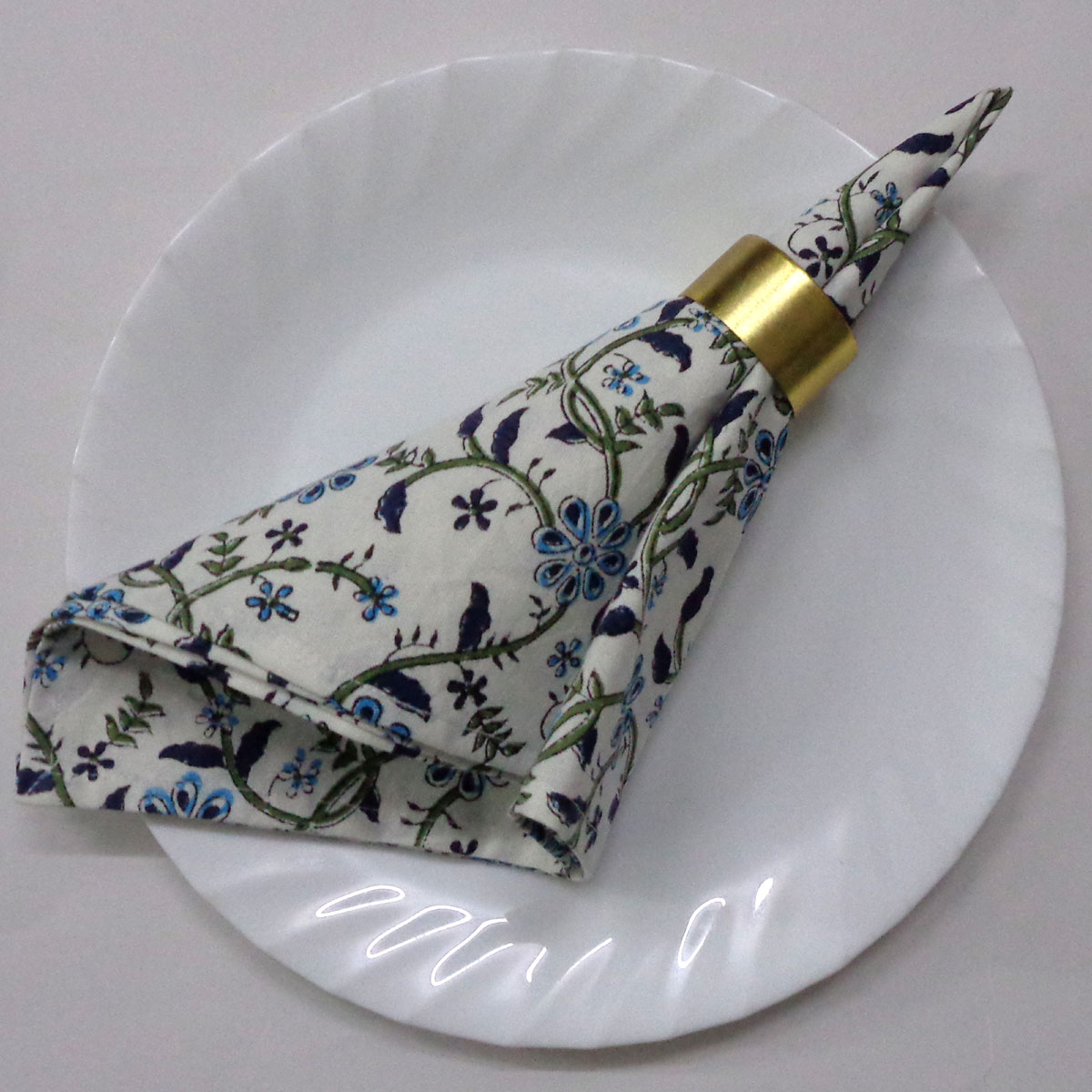 Hand Block Printed Cotton Napkin 45x45 cms Set of 4 Napkins Ragini Blue 106149