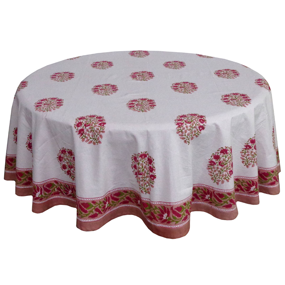 Hand Block Printed Cotton Round Tablecloth 220 cms Genda Boota 105889